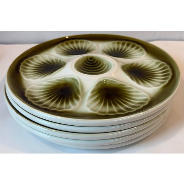 Vintage French Dark Green and Ivory Oyster Plate For Sale - Image 4 of 6