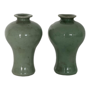 Antique Chinese Celadon Glazed Porcelain 'Plum' Vases, a Pair (Qing Mei Ping Vases)