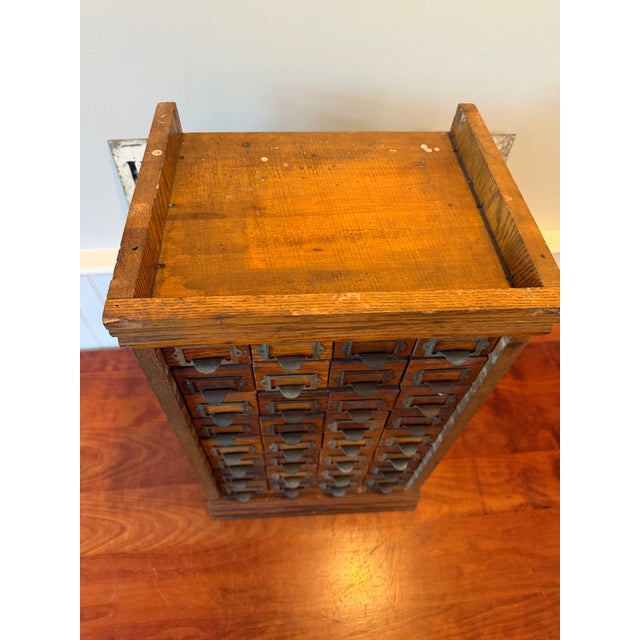 Antique 32-Drawer Oak Hardware Parts Cabinet by W.C. Heller Co. For Sale - Image 12 of 17