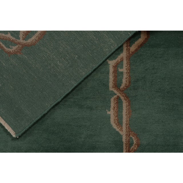 Textile Rug & Kilim Chinese Style Art Deco Rug in Green with Brown & Blue Floral Patterns - 9'x12' For Sale - Image 7 of 8