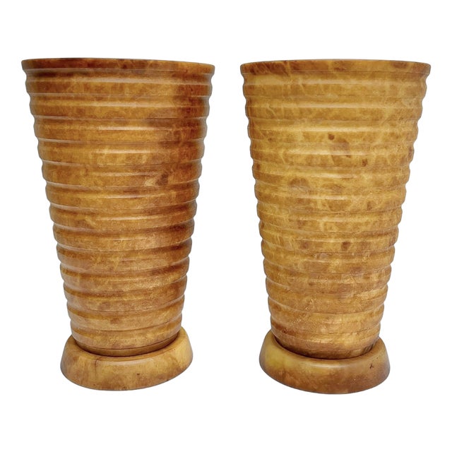 Brown Alabaster Vase Table Lamps from Pegasam, Spain, 1980s, Set of 2 For Sale