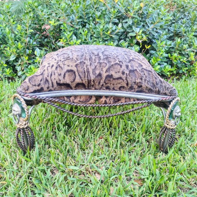 1980s Vintage Maitland Smith Heavy Braided Iron Tassel Lion Head Corner Cheetah Foot Stool Ottoman For Sale - Image 5 of 9