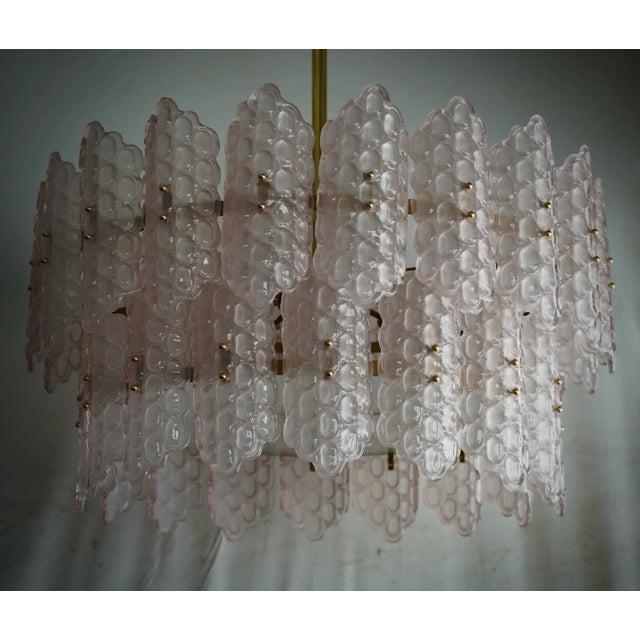 Mid-Century Modern Round Chandelier in Pink Art Glass and Brass, 2000 For Sale - Image 3 of 10