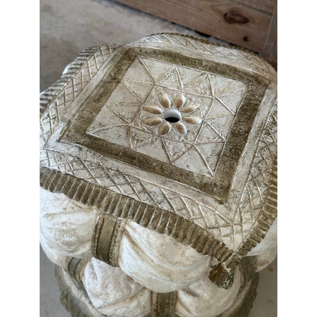 Hollywood Regency Vintage Regency Tufted Tassel Plaster Stool Side Table For Sale - Image 3 of 10