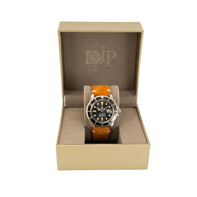 Vintage Rolex Submariner Date 40mm 1680 Brown Buttery Yellow Lume Steel Watch For Sale - Image 12 of 12