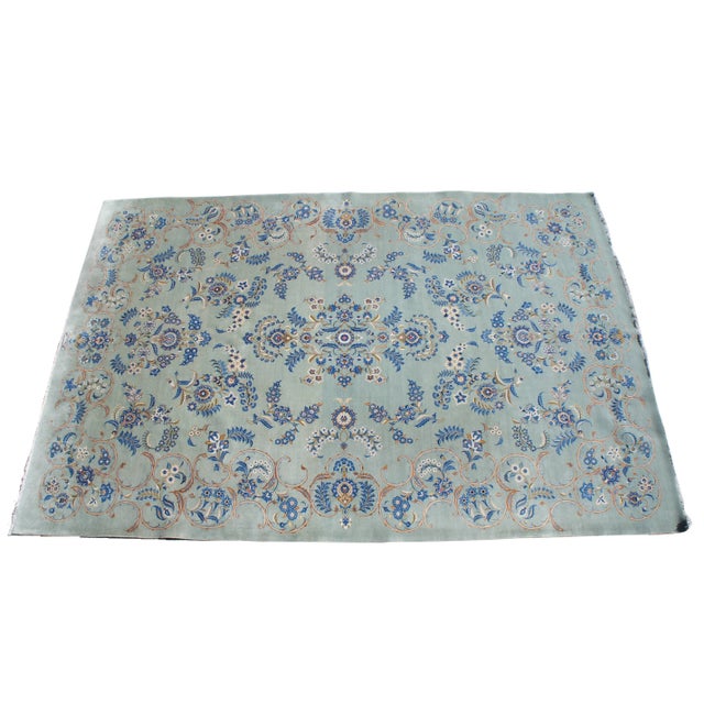 Persian 1980s Vintage Kashan Floral Blue & Gold Wool Area Rug - 9' X 13' For Sale - Image 3 of 13