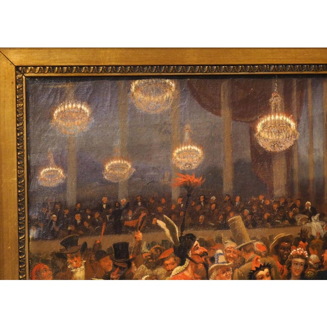 Traditional The Masquerade Ball, a 19th Century Oil on Canvas Painting in Giltwood Frame For Sale - Image 3 of 18