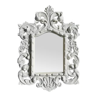 Hollywood Regency Rococo Style White Serge Roche Style Arched Wall Mirror, 1960s For Sale