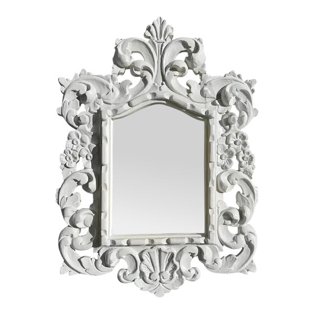 Hollywood Regency Rococo Style White Serge Roche Style Arched Wall Mirror, 1960s For Sale