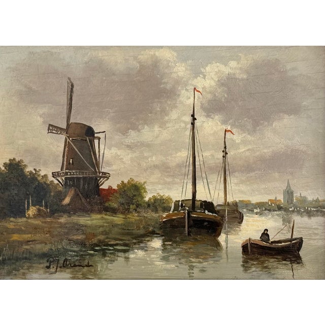 Small but dramatic 19th century European landscape signed by artist, P.J. Arent. Finished beautifully in a carved wood and...