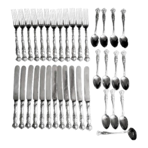 Antique Xs Quintuple Silverplate Rogers 1874 Vintage Grape Pattern Flatware Set - 36 PCS