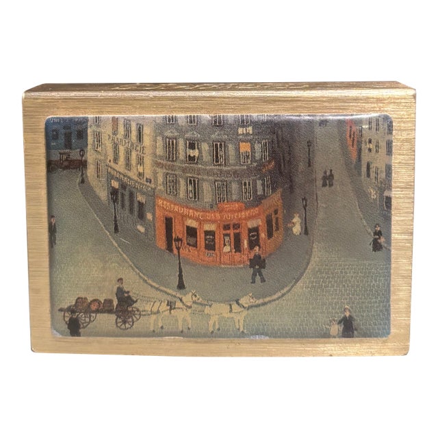 Vintage Brass “Paris” Matchbox Cover With Miniature Street-Scene For Sale