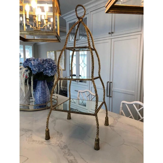 1950s 1950s Italian Hollywood Regency Iron Rope Tassel 3-Tier Etagere Stand For Sale - Image 5 of 9