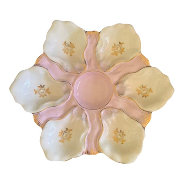 Vintage Mid-Century Modern Two's Company Scalloped Porcelain Oyster Plate For Sale