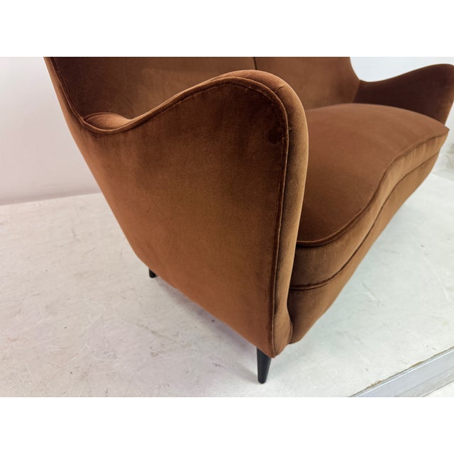 Brown Italian Curved Sofa in Cotton Velvet, 1950s For Sale - Image 8 of 12