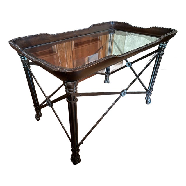 Maitland Smith Style Leather and Nailhead Coffee Table For Sale