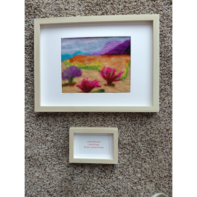 Contemporary Fiber Art Blooming Desert Landscape Set With Haiku by Paula Darnell For Sale - Image 9 of 9
