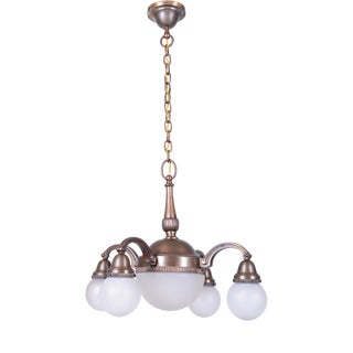 Art Deco Salon Chandelier in Brass and Milk Glass, 1920s For Sale