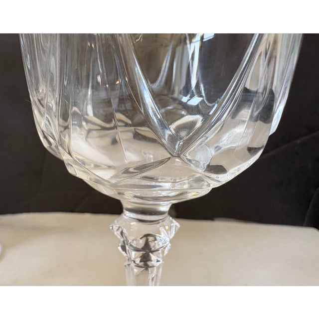Mid 20th Century Vintage Faceted Crystal Goblets, Hostess Set of 8, Geometric Cut Stemware, Elegant Wine Glasses, Hollywood Regency Barware For Sale - Image 5 of 9