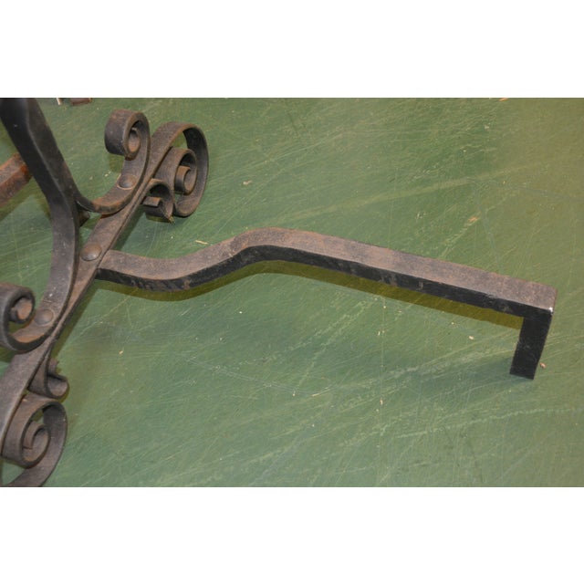Vintage Pair Tall Black Gothic / Arts & Crafts Scroll & Twisted Iron Fire Dogs Fireplace Andirons For Sale - Image 13 of 14