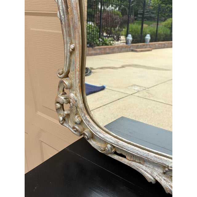 Large French Louis XV Rococo Silver Giltwood Mirror For Sale - Image 11 of 16