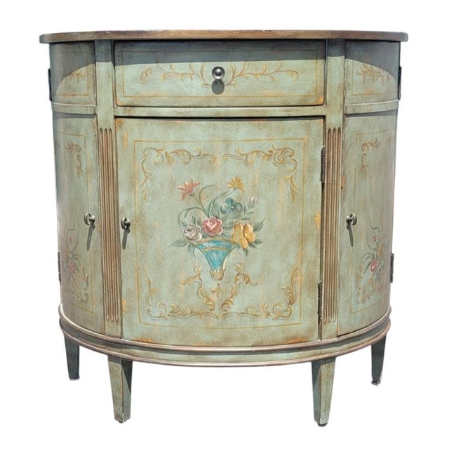 Vintage Adams Style Demilune Moss Green Credenza For Sale - Image 11 of 11