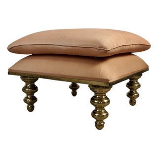 1980’s Hollywood Regency Brass Ottoman / Stool For Sale
