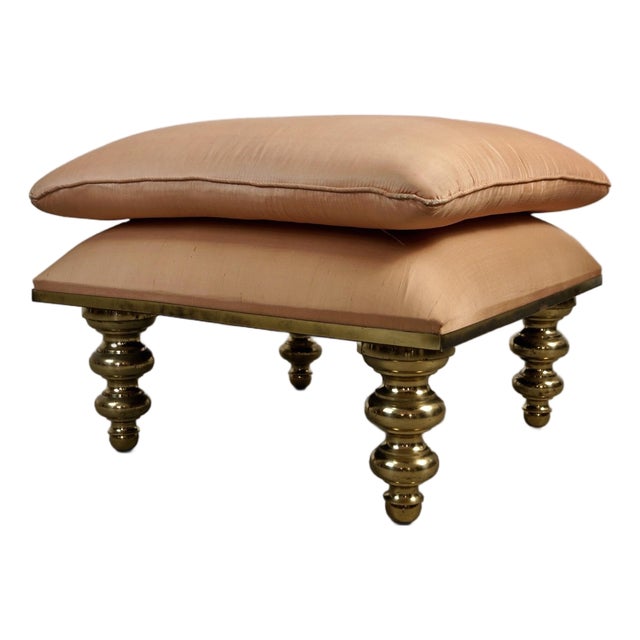 1980’s Hollywood Regency Brass Ottoman / Stool For Sale