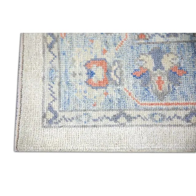 Turkish Oushak Rug Soft Blue & Orange Modern Handwoven Wool Rug 4'2" X 5'7" For Sale - Image 4 of 6