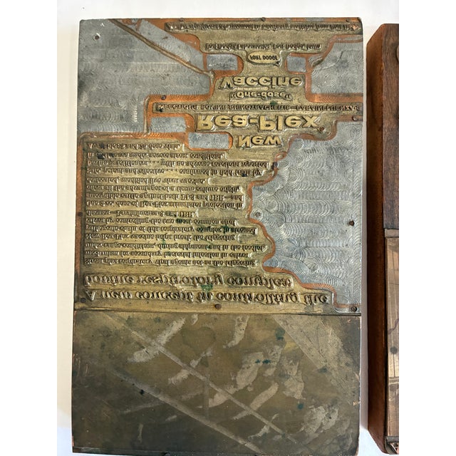 Mid 20th Century Antique Advertising Letterpress Printing Plates Mounted on Wood Blocks – Pair For Sale - Image 5 of 11