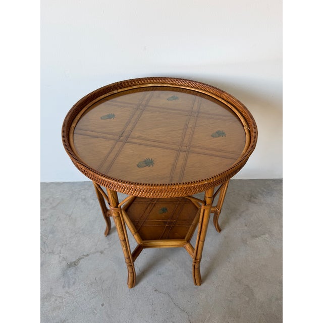 Vintage Palecek Coastal Rattan and Woven Wicker End Side Table With Glass Top/ Sold For Sale - Image 12 of 12