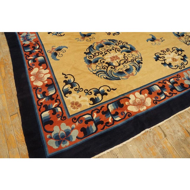 1980s Beige Medallion Vintage Modern Chinese Peking Carpet 9'4" X 12'3" Knotted Wool Rug For Sale In New York - Image 6 of 12