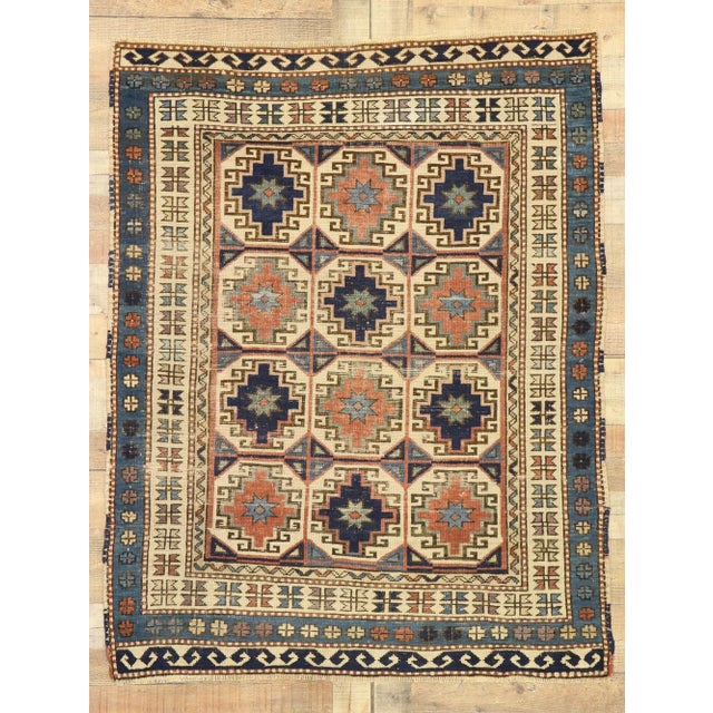 Antique Moghan Kazak Memling Gul Rug. 04'00 X 05'01 For Sale - Image 9 of 10