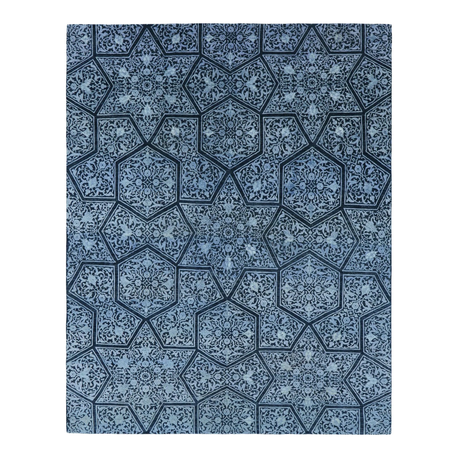 Rug & Kilim's Modern Classics Rug With Blue Floral Patterns in Star ...