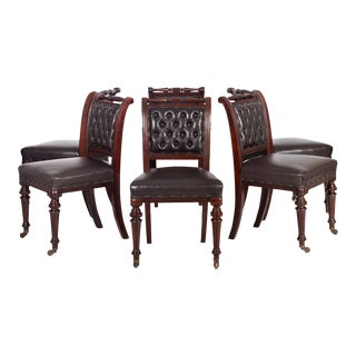 Set of 6 English Antique Mahogany and Leather Dining Chairs, 19th Century For Sale