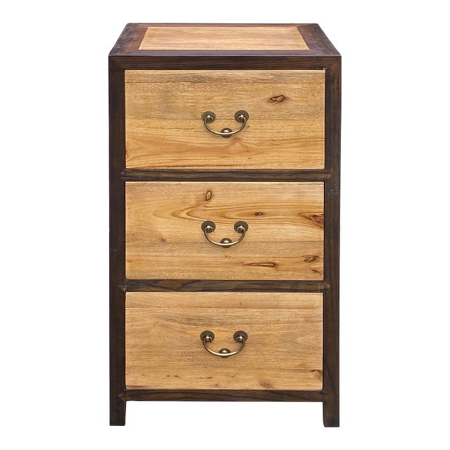 Oriental Brown Stain 3 Drawers End Table Nightstand Cabinet For Sale