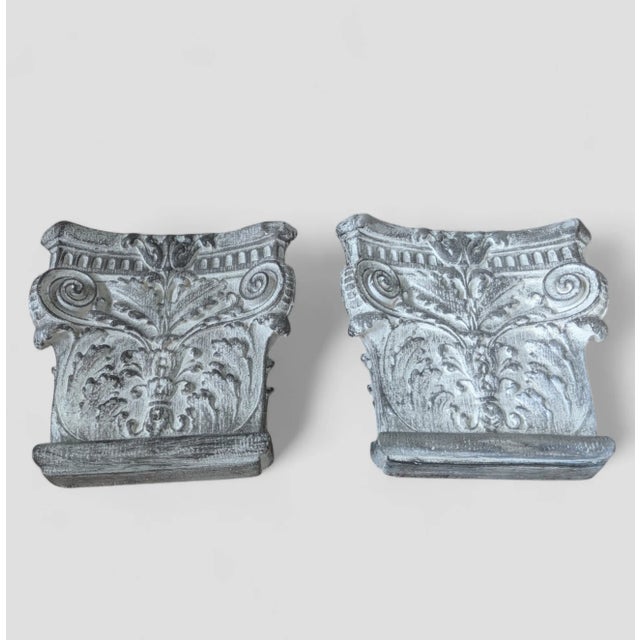 Vintage Neoclassical Corinthian Capital Column Decorative Wall Brackets- A Pair For Sale In Charlotte - Image 6 of 12