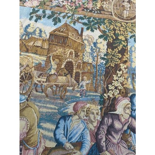 Vintage French Jacquard Harvester Payroll Tapestry in the style of Aubusson, 1970s For Sale - Image 10 of 18