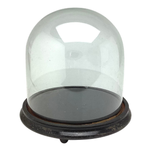 Antique Hand Blown Glass Cloche Dome With Wood Base 11 1/2” by 11” Tall