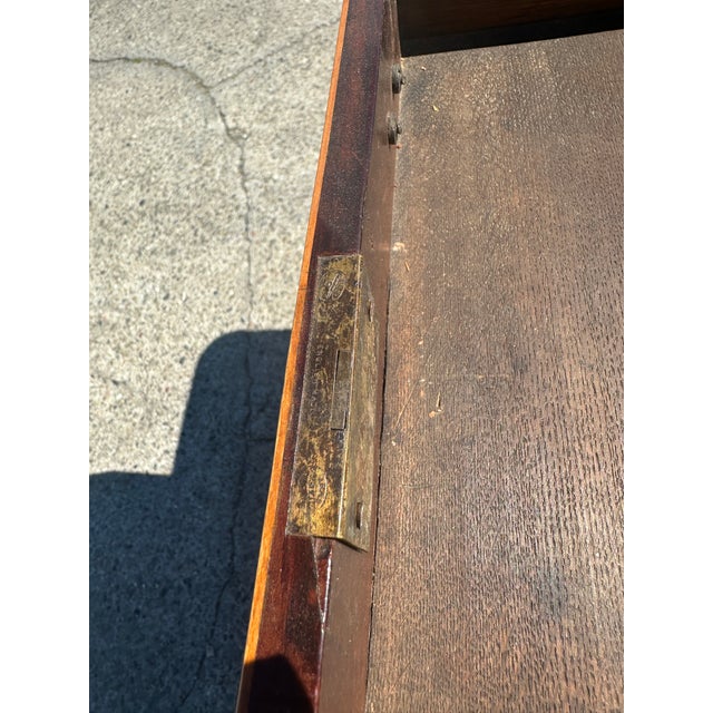 Antique Federal Sheraton Mahogany Drop Leaf Pembroke Table Inlay Brass Casters For Sale - Image 14 of 14
