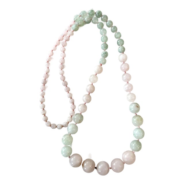 Vintage Rose Quartz & Jade Beaded Necklace For Sale