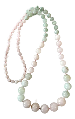 Vintage Rose Quartz & Jade Beaded Necklace