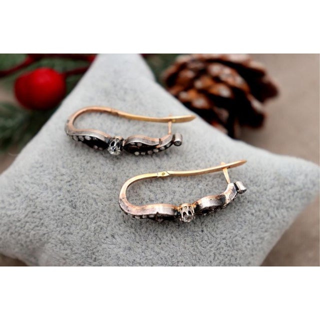 Gold Earrings with Diamond Stud, Set of 2 For Sale - Image 3 of 7