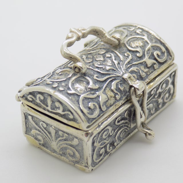 Vintage Italian Handmade Silver Treasure Chest Miniature Figurine, Italy, 1970s-1980s For Sale - Image 4 of 10