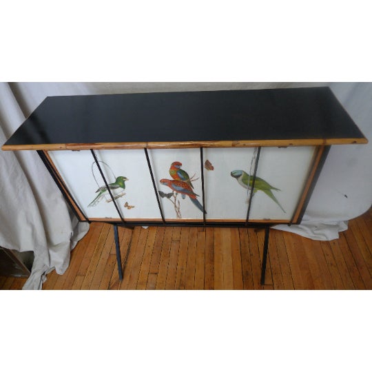 French Portable Tiki Bar Counter With Iron Base, Rattan Frame and