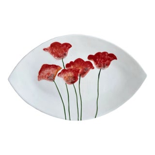 Vintage Fitz & Floyd Classic Poppies Embossed Leaves Red Poppies White Serving Platter For Sale