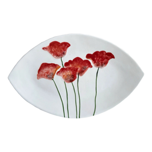 Vintage Fitz & Floyd Classic Poppies Embossed Leaves Red Poppies White Serving Platter