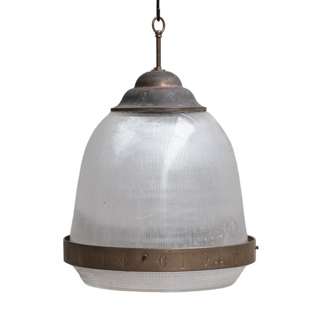 Large Two Part Holophane Style Mid-Century Pendant Light, 1950s For Sale