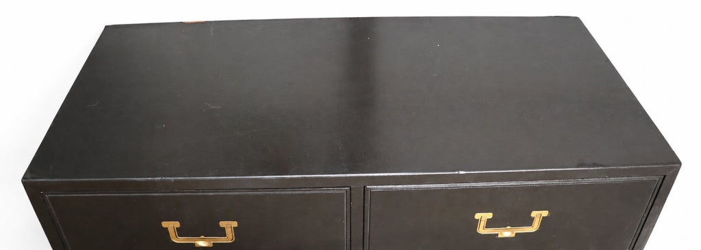 1970s Vintage Henredon Artefacts Tall Chest in Midnight Blue With Brass Hardware — view 3