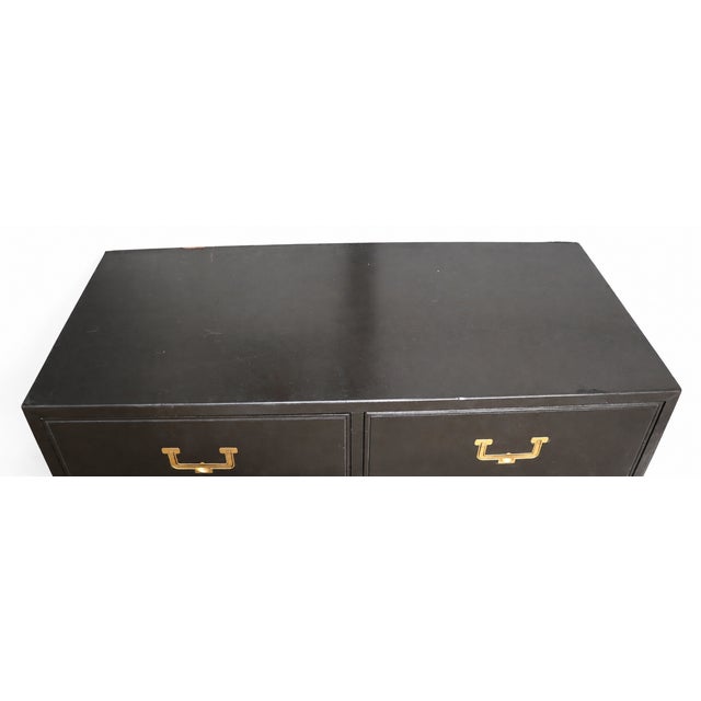 Campaign 1970s Vintage Henredon Artefacts Tall Chest in Midnight Blue With Brass Hardware For Sale - Image 3 of 7